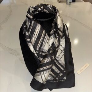 NWT Adrienne Vittadini SILK Black & Ivory Plaid Scarf